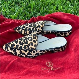 cole haan piper leopard print calf hair mules